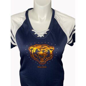 Chicago Bears NFL Womens XL Majestic Navy Blue Draft Me Sequin T-Shirt NEW